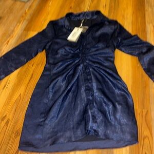 Ruched Long Sleeve Satin Dress